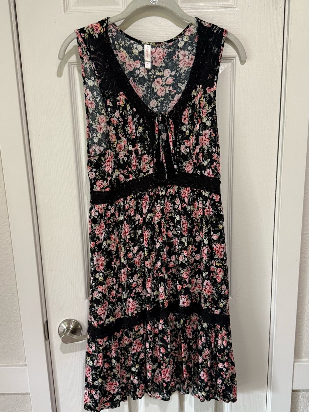 Xhilaration Black Midi Dress with Pink Floral Print